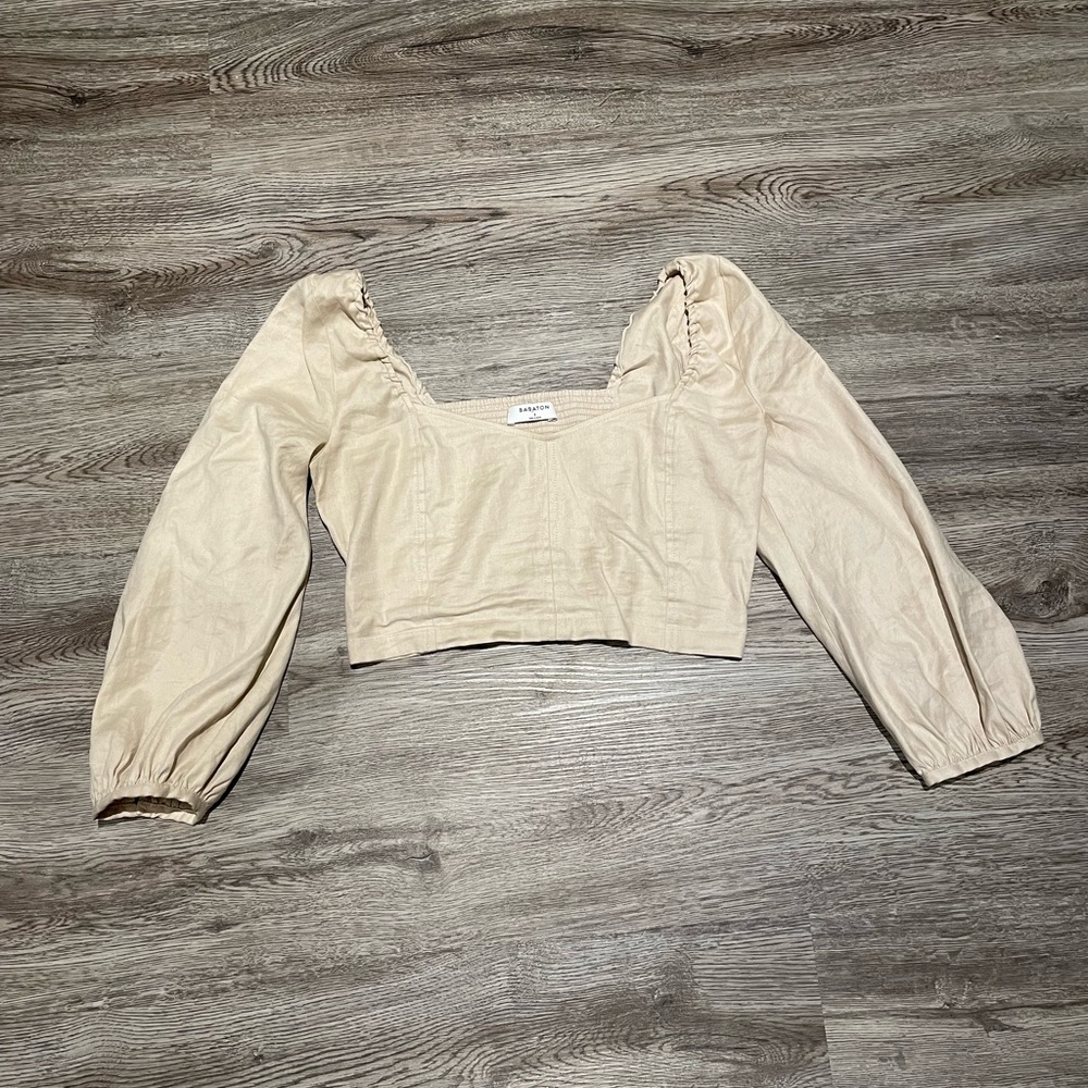 Aritzia Cream Puff Sleeve Crop Blouse